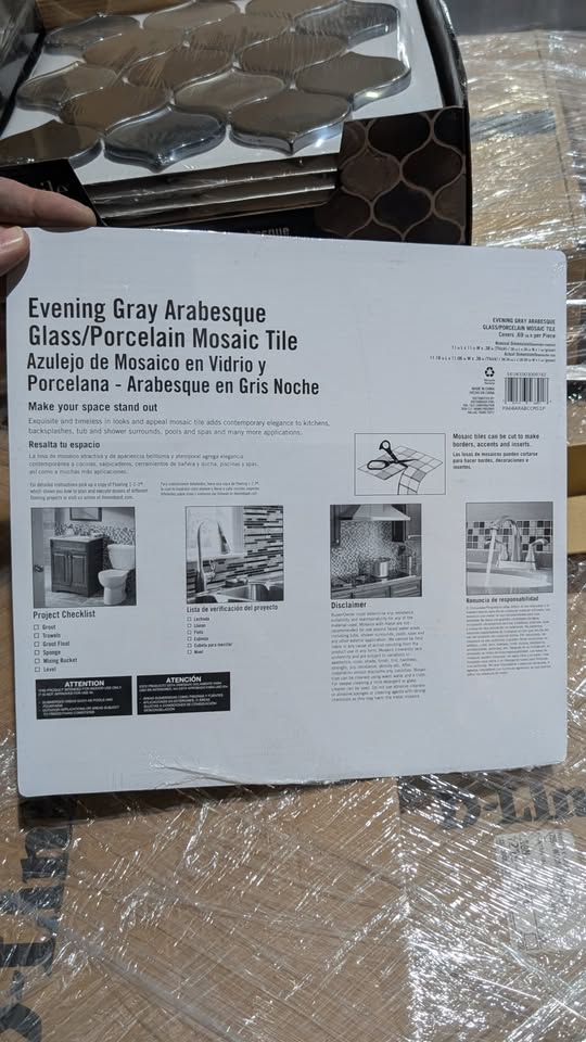 Daltile Evening Gray Arabesque Glass/Porcelain Mosaic Tile - Image 6