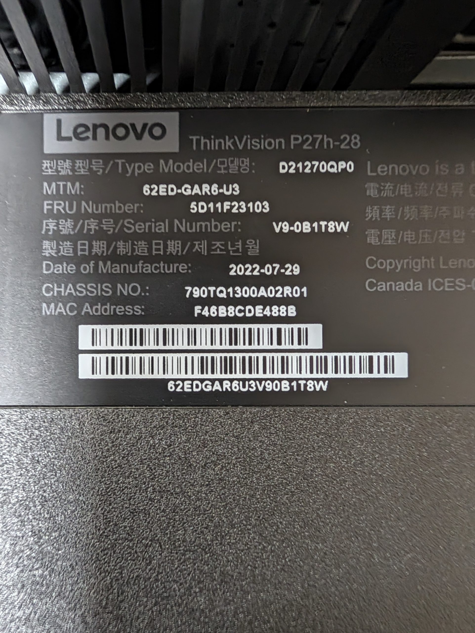 Lenovo ThinkVision 27" 2K 2560x1440 60Hz QHD IPS Monitor USB-C, HDMI, DP Inputs -Preowned - Image 7